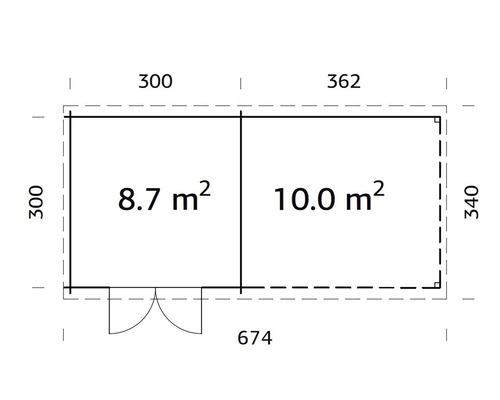 Grundriss eines Gartenhauses mit Größenangaben