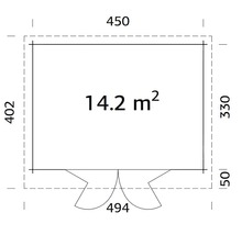 Grundrisszeichnung mit Flächenangabe 14.2 Quadratmeter und Maßangaben in Millimeter