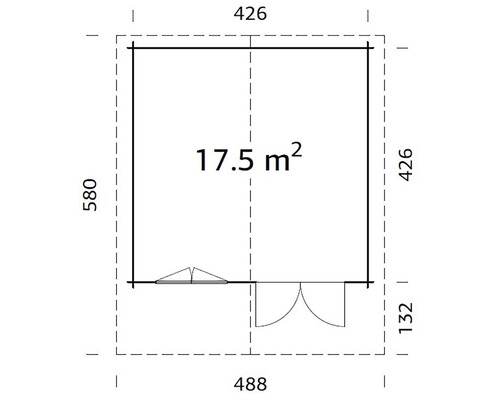Grundriss eines Gartenhauses mit einer Fläche von 17,5 Quadratmetern