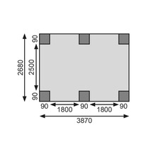 Diagramm mit Maßangaben für ein Gerätehaus