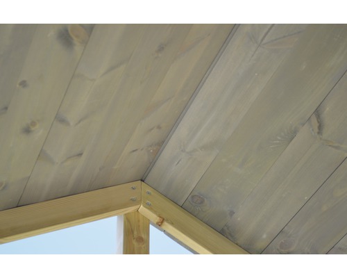 Detailansicht der Holzkonstruktion eines Gartenhauses