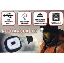 Wiederaufladbare Mütze mit USB-Ladeanschluss, 100 Lumen SMD LED, abnehmbarer Leuchte zur einfachen Reinigung, waschbar