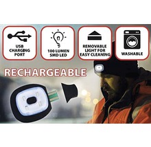 Wiederaufladbare Mütze mit USB-Ladeanschluss, 100 Lumen SMD LED, abnehmbare Leuchte zur einfachen Reinigung und waschbarem Material.