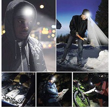 Personen, die eine LED Stirnlampe in verschiedenen Outdoor-Szenarien tragen.