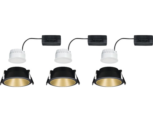 Drei LED Einbaustrahler, schwarz und goldfarben