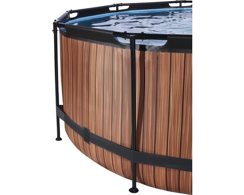 Aufstellpool mit Holzoptik und schwarzem Rahmen