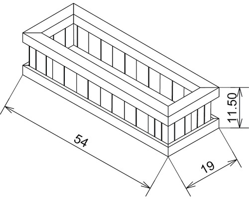 Technische Zeichnung eines Pflanzkastens mit Maßangaben