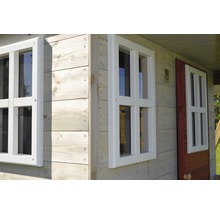 Spielhaus Alpaka Holz mit Schaukel, Veranda und Rutsche rot
