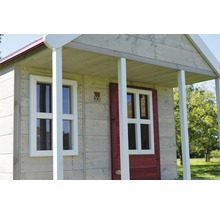 Spielhaus Frosch Holz mit Veranda und Rutsche rot