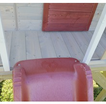 Spielhaus Frosch Holz mit Veranda und Rutsche rot