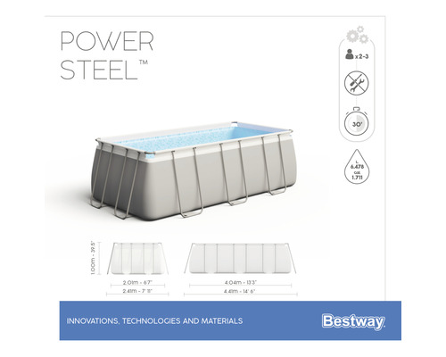 Power Steel Framepool mit den Maßen 4,04 Meter mal 2,01 Meter und einer Tiefe von 1 Meter