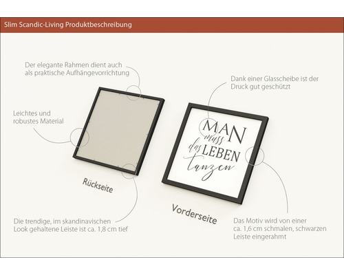 Schwarzer Bilderrahmen mit der Aufschrift ''Man muss das Leben tanzen''