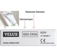 Velux Logo, Dachfenstertyp GGU CK06 und Maßcode Dachfenster