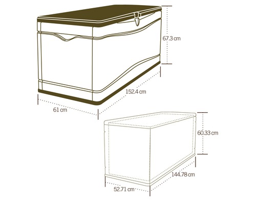 Technische Zeichnung einer Aufbewahrungsbox mit Maßangaben