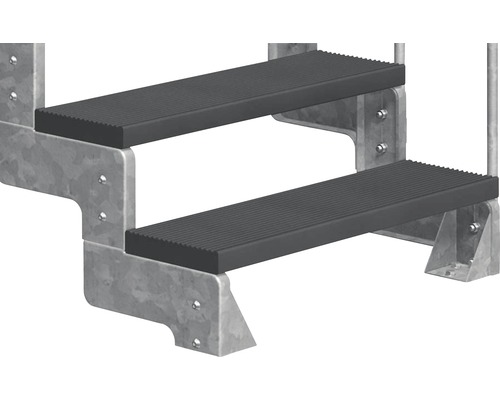 Metalltreppe mit zwei Stufen und gerippten Trittflächen