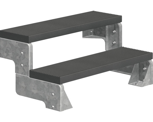 Außentreppe Pertura Tallis ohne Geländer 2 Stufen Trimax 80 cm anthrazit Zweistufige Treppe mit geriffelter Oberfläche auf Metallrahmen