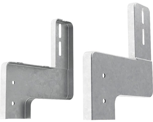 Zwei Metallhalterungen mit Befestigungslöchern