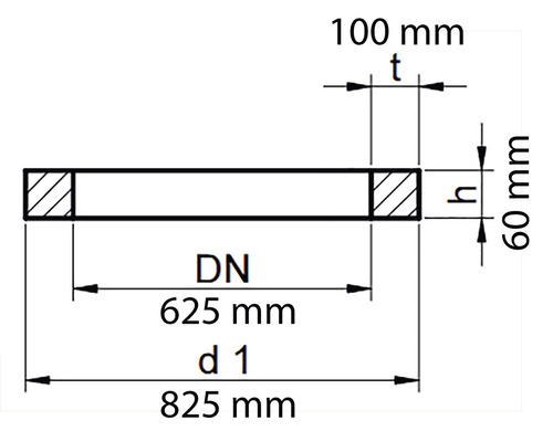 Technische Zeichnung einer Flanschscheibe mit den Maßen 100 mm, 60 mm, 625 mm und 825 mm.