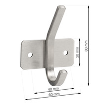 Kleiderhaken aus Metall mit den Maßen 80 mm Höhe, 60 mm Breite und 40 mm Ausladung