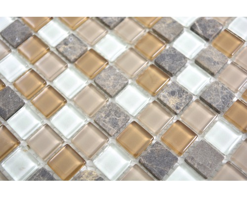Mosaikfliese mit quadratischen Elementen aus Glas und Stein