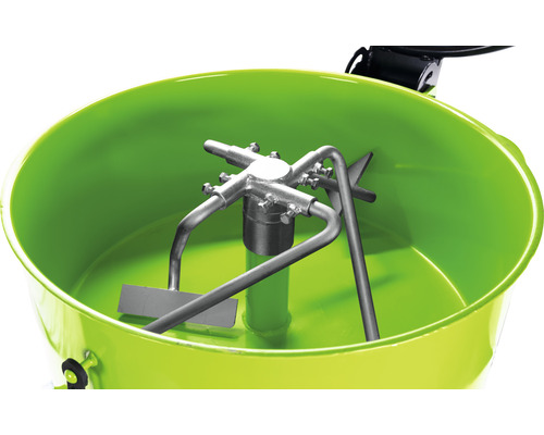 Innenansicht eines Mörtelmischers mit Rührwerk