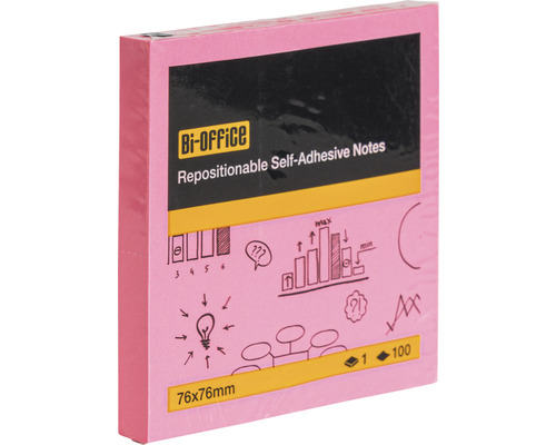 Bi-Office Notizzettel, selbstklebend, repositionierbar, 76x76 Millimeter