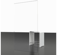Transparenter Raumteiler aus Glas neben einem Hocker