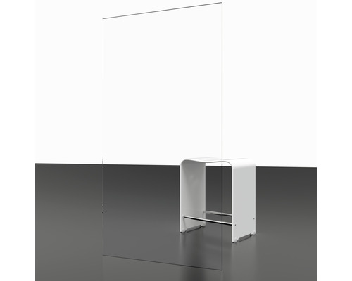 Transparenter Raumteiler aus Glas neben einem Hocker