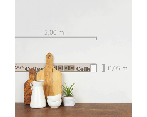 Bordüre mit Kaffeemotiv, Länge 5 Meter, Breite 0,05 Meter