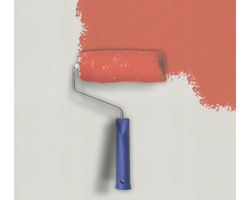 Farbe wird mit Farbroller auf eine Wand aufgetragen.