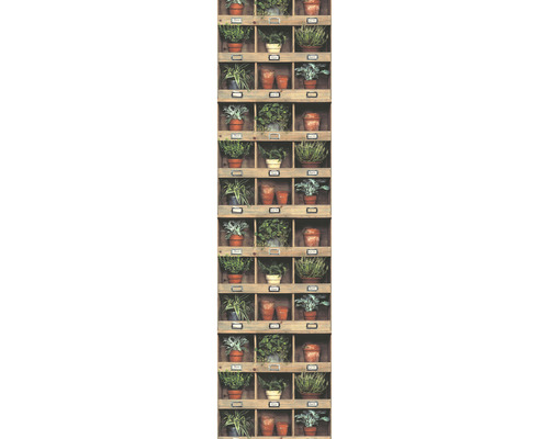 Tapete mit Regal und Pflanzenmotiven