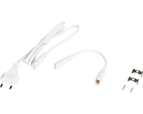 Stromkabel mit Stecker, Verbindungsstück und Montagehalterungen