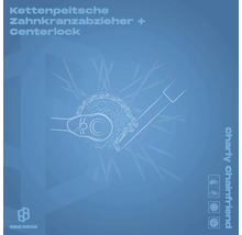 Illustration einer Kettenpeitsche mit Zahnkranzabzieher und Centerlock für Fahrräder