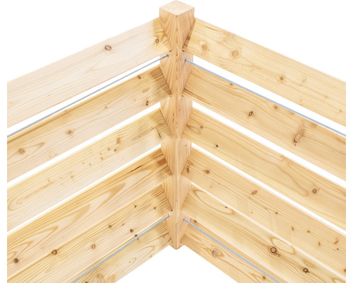Detailansicht Eckverbindung aus Holzbohlen