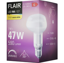 Verpackung einer dimmbaren Flair LED R80 E27 Lampe mit 7 Watt Leistung, entspricht 47 Watt