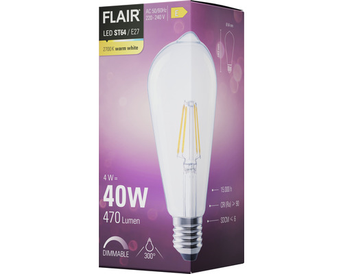 Verpackung einer Flair ST64 E27 LED Lampe