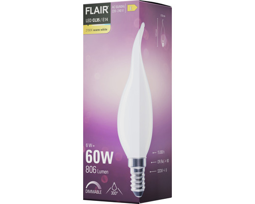 FLAIR LED Lampe CL35 E14, 6 Watt entspricht 60 Watt, 806 Lumen