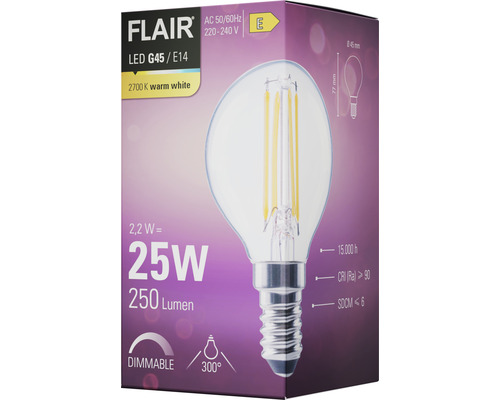FLAIR LED Lampe G45/E14, 2700K warmweiß, dimmbar
