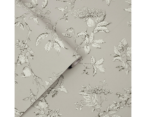 Tapete mit floralem Muster und Vogelmotiven