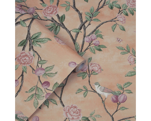 Tapete mit floralem Muster und Vogelmotiv