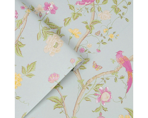 Tapete mit Vogel-, Blumen- und Schmetterlingsmuster