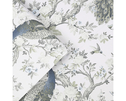 Tapetenrolle mit Pfauen, Blumen und Vogeldesign