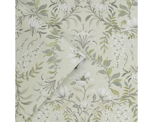 Tapete mit floralem Muster aus Magnolien und Blättern