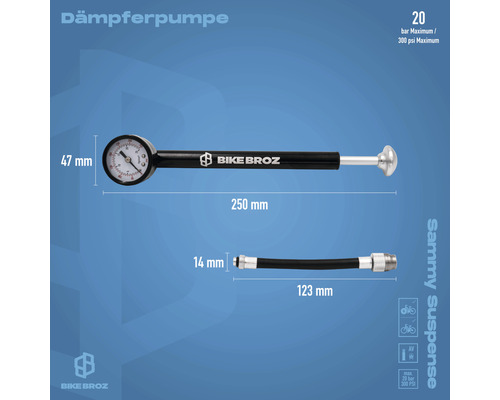 Dämpferpumpe mit Manometer und Schlauch zur Federgabel Einstellung