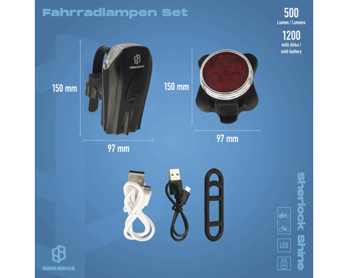 Fahrradlampen Set mit Vorder- und Rücklicht, USB-Kabeln und Befestigungsband
