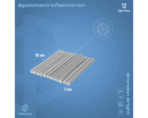 Zwölf Speichenreflektoren, 80 Millimeter lang und 5 Millimeter breit, für Fahrräder zur Erhöhung der Sichtbarkeit