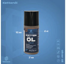 Flasche Kettenöl mit den Maßen 102 mm Höhe und 65 ml Inhalt