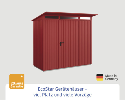 Gerätehaus aus Metall mit Pultdach und Doppeltür