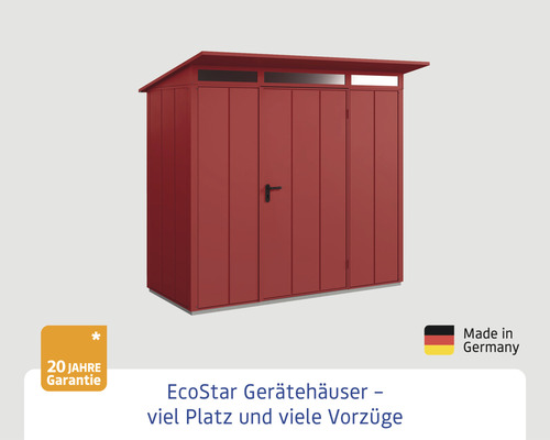 EcoStar Gerätehaus mit Pultdach und zwanzig Jahre Garantie