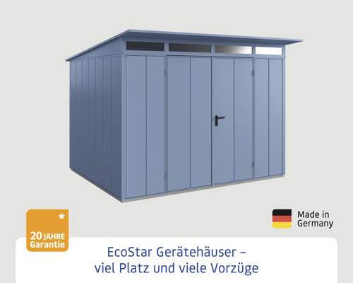EcoStar Gerätehaus mit 20 Jahre Garantie und Made in Germany Siegel
